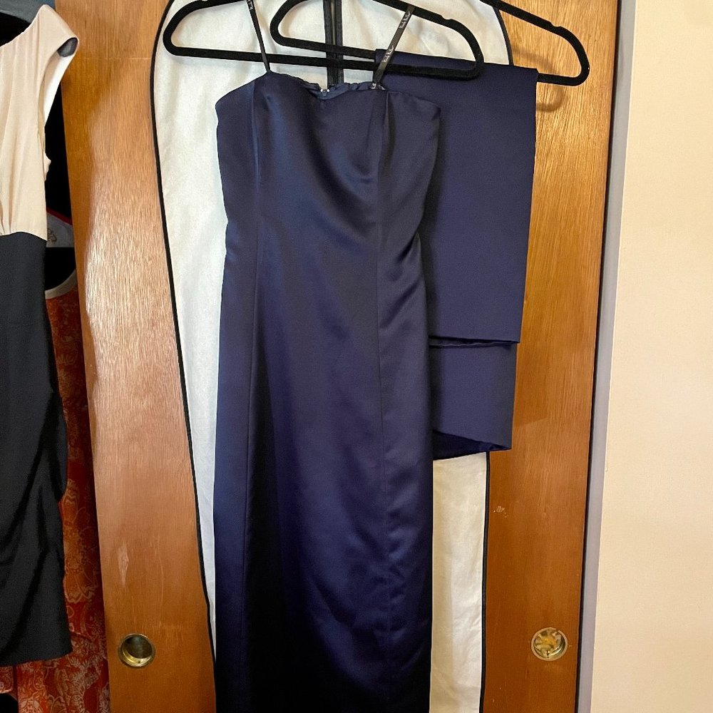 Formal, Navy, Satin, Strapless Gown + Matching Wrap by Nicole Miller